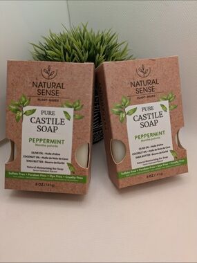 Natural Sense Pure Castile Soap - Pepermint with Olive Oil, Coconut Oil Set Of 2